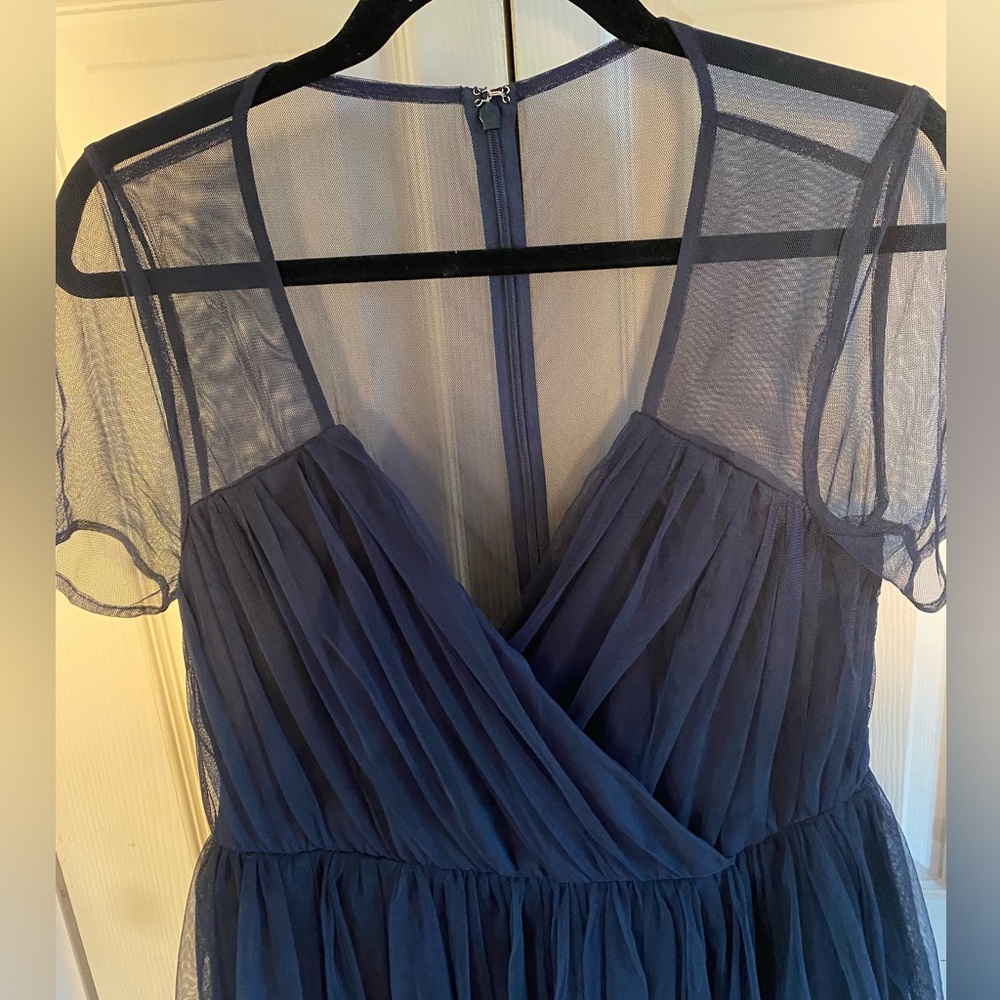 ASOS Navy Blue Tulle Mini Dress with Sheer Sleeve